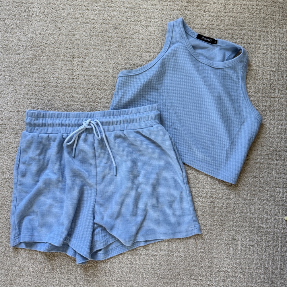 Light Blue Sleeveless Top and Shorts Set